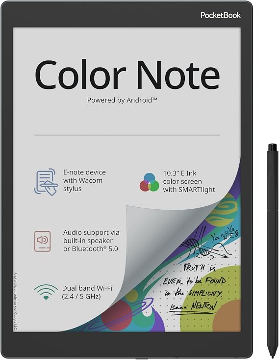PocketBook Color Note | 10.3" Color E Ink Kaleido 3 Screen | Handwriting & Stylus | Easy Note Sharing | SMARTlight & ComfortGaze | Android 12 OS | Built-in Speaker & Bluetooth | Text-to-Speech