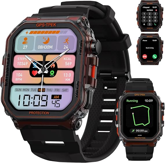 SGJIK Military Smart Watches Built-in GPS, 100+ Sport Modes for Men with, Smartwatch for Android Phones and iPhone, 1.75" HD Screen Bluetooth Call 24/7 Heart Rate/Sleep/Stress