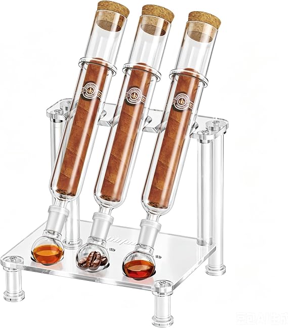 LIHTUN Cigar Flavoring Humidor Case for 3 Cigars, Borosilicate Glass Tubes, Balls and Acrylic Stand, Portable Cigar Humidor Gift Set for Flavor Mellowing, Storage and Display (Medium)