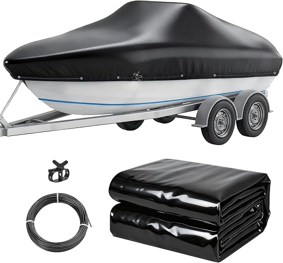 Boat Covers 14-16ft, 0.33mm Thickened Dual-PVC Coated 100% Waterproof Trailerable Boat Cover Heavy Duty with Winch & Cable for Tri-Hull, V-Hull, Fishing, Bass Boat, Easy to Install, 96" Wide