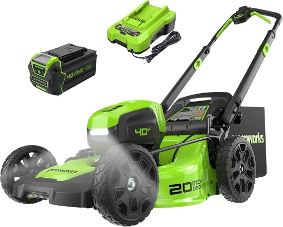 Greenworks 40V 20in Push Lawn Mower, 4.0 Ah Battery and Charger
