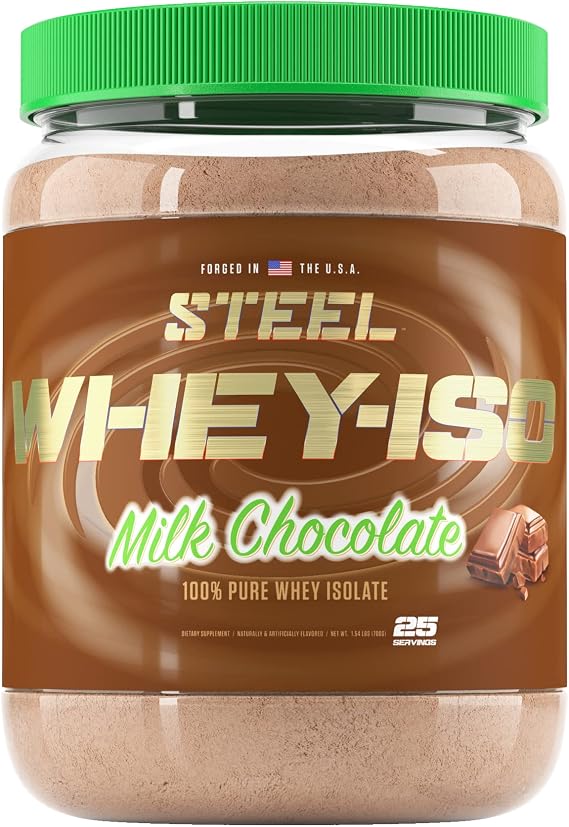Steel Supplements Whey Isolate Protein Powder, Milk Chocolate, 1.6 lbs | Fast absorbing and easy digestion, gluten free, low carb, BCAA and essential amino acids for lean muscle growth, 25 servings