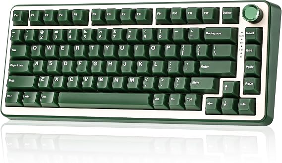 YUNZII B75 PRO 75% ガスケットゲーミングキーボード 無線メカニカルキーボード BT/2.4G/有線 ワイヤレス ホットスワップ 搭載 RGB ノブ付きカスタムキーボード Mac/Win用 技適認証取得 オリーブグリーン, ココアクリームV2スイッチ