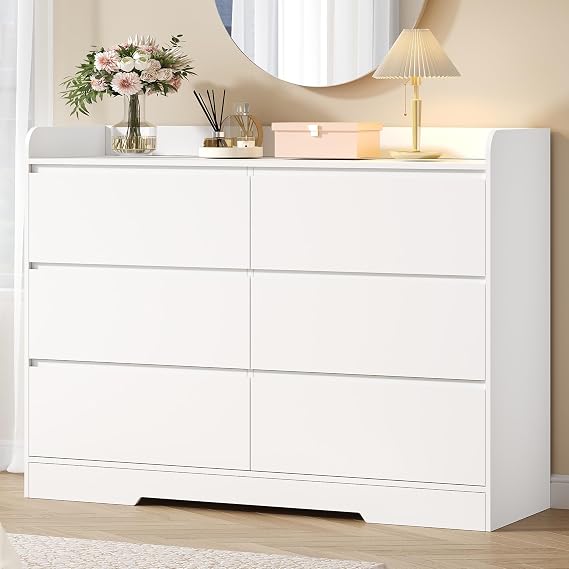 White Dresser for Bedroom, 6 Drawer Dresser Chest of Drawers