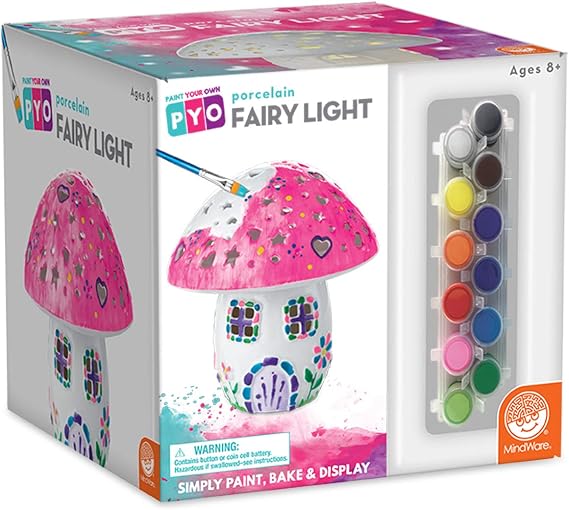 MindWare Paint Your Own Fairy Mushroom House Light | Paint your own ceramicsall the colors and tools included. Includes brush.