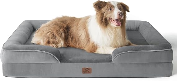 Bedsure Orthopedic Dog Beds Large Sized Dog with Removable Washable Cover | 38" Big Comfy Dog Couch Sofa Waterproof, Cozy Bolster Sides, Nonslip Bottom, Pet Bed for Cats and Senior Dogs, Grey