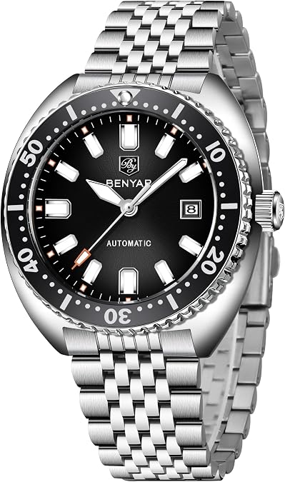 BENYAR Automatic Watches for Men Analog Stainless Steel Mechanical Watch, 50M Waterproof Calendar Luminous Business Men's Wrist Watches