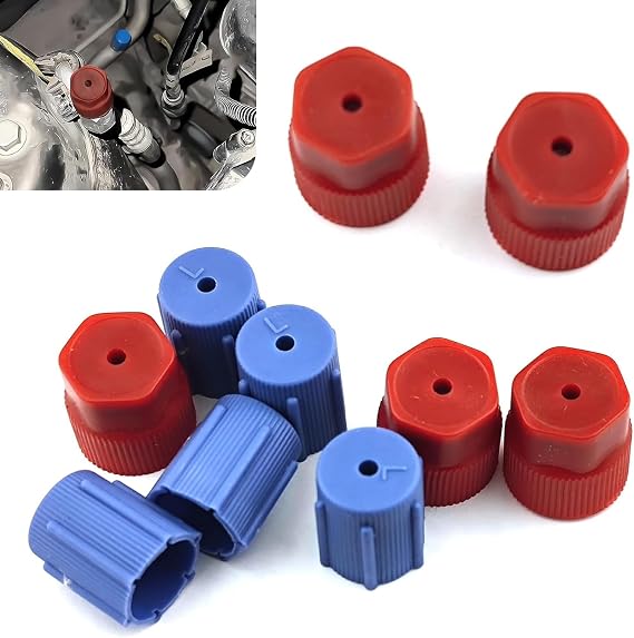 10 PCS Car Air Conditioning System Port Cover, Waterproof Durable Design, Automotive Air Conditioning Seal Accessories, Universal Repair Parts for Most Cars (Blue & Red)