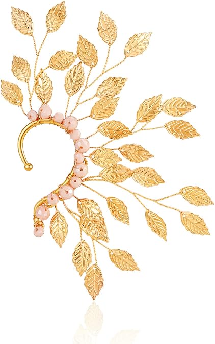 Elf Ear Cuff Fairy Single Left Handmade Non Piercing Earring for Women (Golden Leaves)