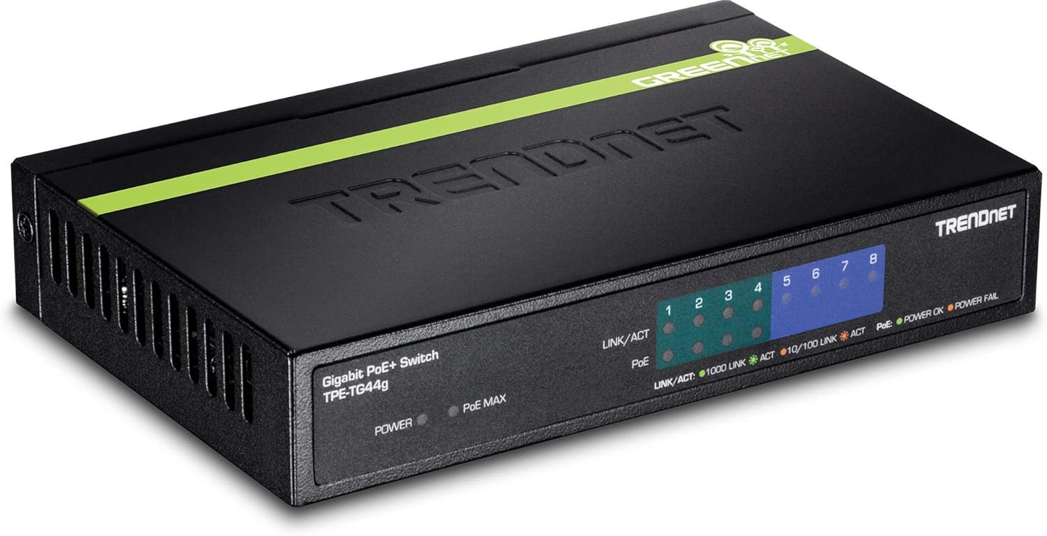 TRENDnet 8-Port Gigabit PoE Switch, TPE-TG80G, 8 x Gigabit PoE Ports, 123W PoE Power Budget, 16 Gbps, Ethernet Splitter, NDAA & TAA Compliant, Metal, Lifetime Protection, Black