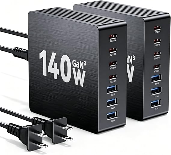 USB C Charging Station, 140W GaN III 7 Port Fast Charger Station, PD 3.0 USB Charging Station for Multiple Devices, Multiple USB C Charger Station for