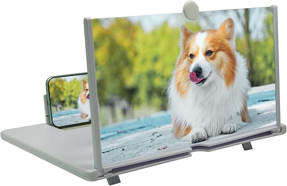 16" Mobile Phone Screen Magnifier,3D HD Mobile Phone Magnifier Projector Screen for Movies, Videos, Foldable Phone Stand with Screen Amplifier,Supports All Smartphones (White, 16 inches)