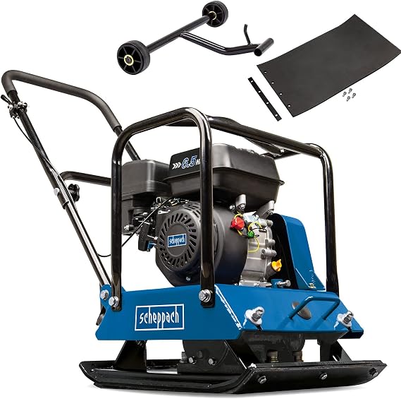 Scheppach Thermal Vibrating Plate HP1800S Compactor |6.5 HP | Compaction Pressure 23 kN | Compaction Depth 30 cm | Speed 25 m/min | Rubber mat & Moving Device Included
