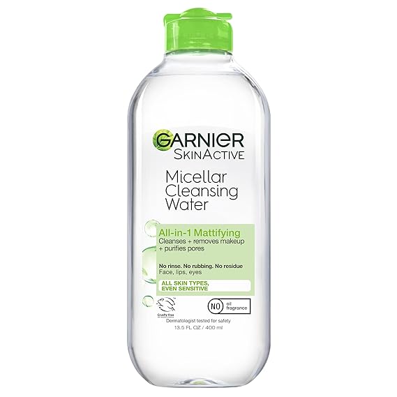 Garnier Micellar Water for Oily Skin, Facial Cleanser & Makeup Remover, Mattifying, For All Skin Types, Vegan, Cruelty Free, 13.5 Fl Oz 400mL, 1 Count