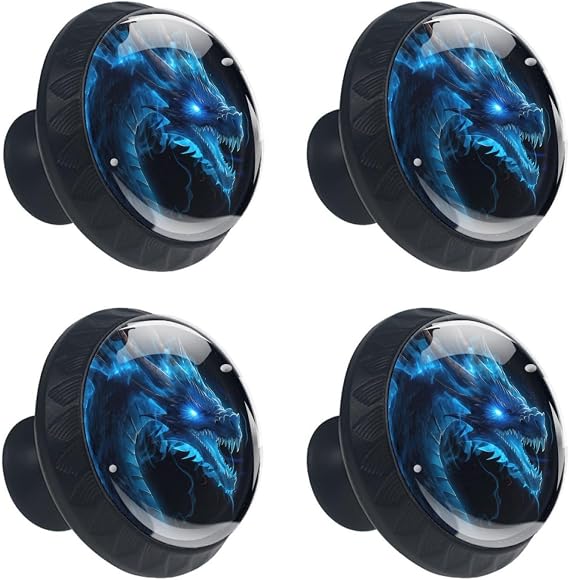 Dragon Cabinet Knobs Decorative Drawer Pulls, Set of 4 | Black Drawer Knobs with Screws for Kitchen Cupboard Dresser