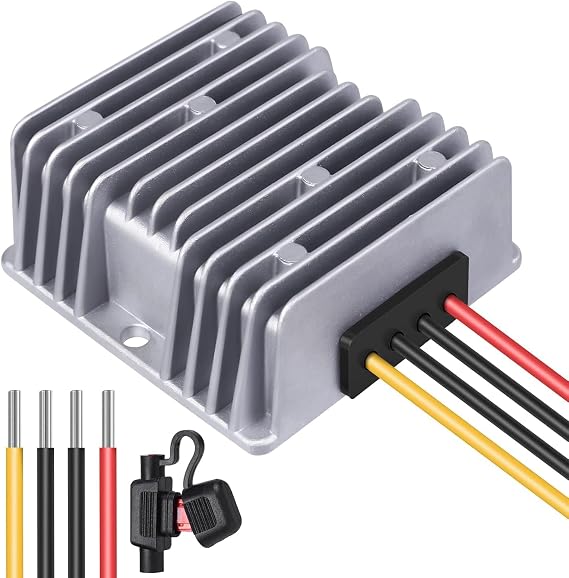 48V to 12V Voltage Reducer 10A 120W, Golf Cart DC-DC Converter | IP68 Waterproof Step Down Voltage Regulator with Fuse for Golf Cart Club Car Electric Scooters Trucks, LED Lights, Stereo