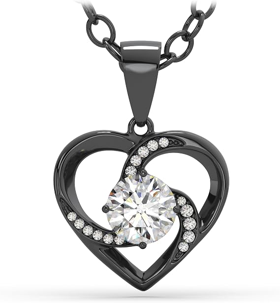 SERASAR Black Heart Pendant Necklace Women Jewelry I Love You Gift Wife Her