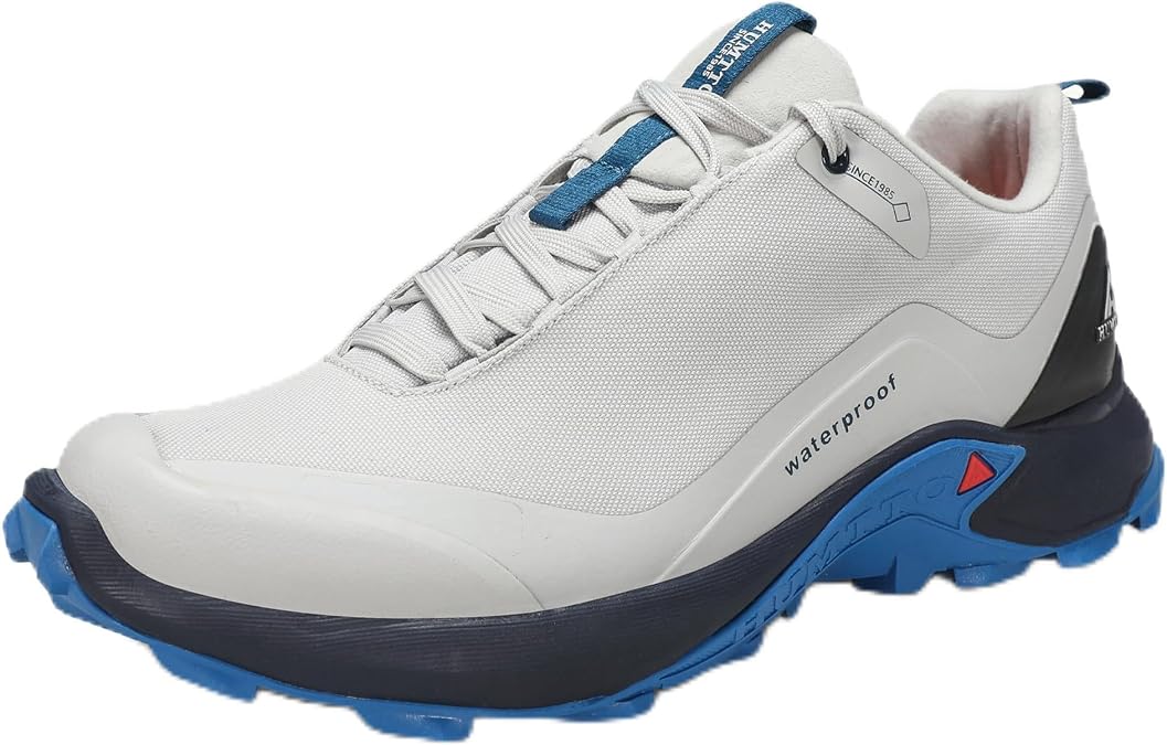 HUMTTO Men's All-Terrain Waterproof Hiking Shoes Lightweight Breathable Trekking Trails Shoes Anti Slip Outdoor Shoes 11 Light Grey