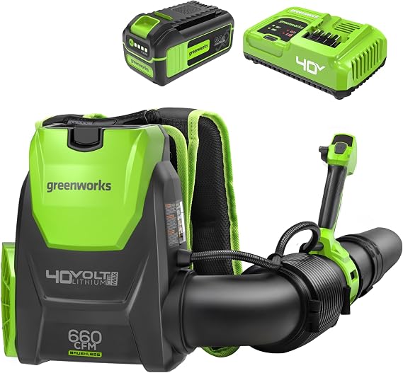 Greenworks 40V Backpack Leaf Blower, 660 CFM, 5.0 Ah Battery and Charger