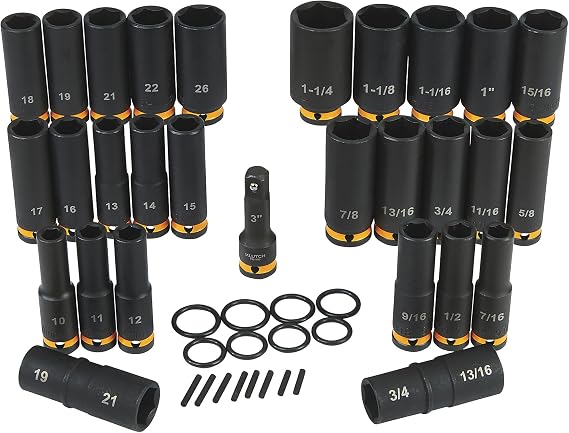 Klutch 1/2in.-Drive Deep Impact Socket Set, 29-Pc, SAE + Metric