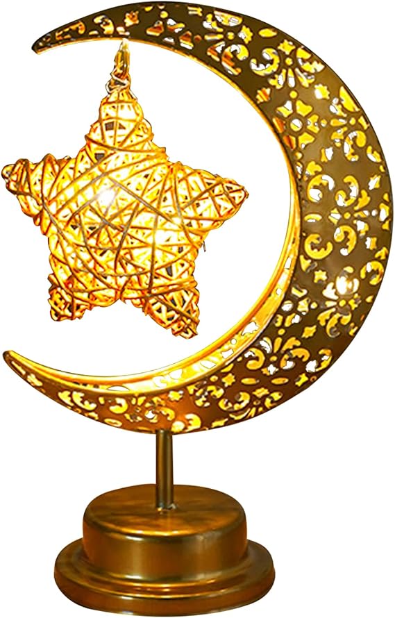 Ramadan Eid Crafts Night Light Eid Mubarak Light Islamic Moon Star Table Decor,Eid Mubarak Ornaments Gift for Muslims, Islamic Table Decor,Ramadan Gift