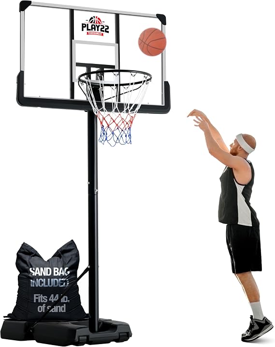 Portable Basketball Hoop 10 ft Adjustable - 44in Shatterproof Backboard - Basketball Goal System 8-10 ft Adjustable Basketball Hoop for Kids/Adults Indoor Outdoor Weatherproof Fillable Base