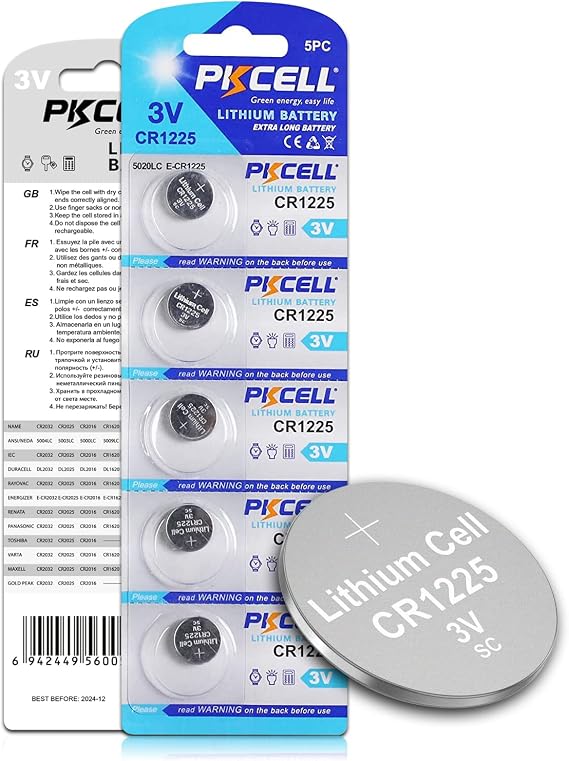 PKCELL 5-Pack CR1225 3V Battery CR 1225 3V Button Batteries