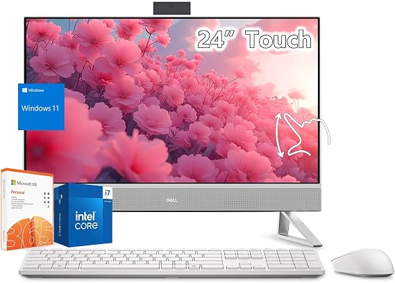 Dell-All in One Desktop-Computer Touchscreen-24 inch FHD IPS Display -Intel Core 7 150U Beat i7-1355U- 32GB RAM -1TB PCIe SSD -Windows 11 Office 365 One Year -Wired Keyboard Mouse Set -Home Business