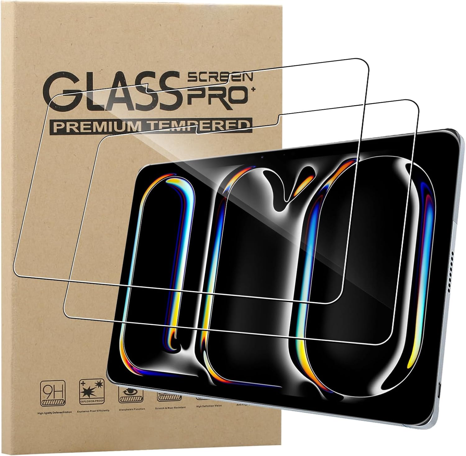Ekran koruyucu iPad Pro 13 inç M4 2024, 2 paket HD şeffaf çizilmeye dayanıklı temperli cam [9H sertlik] dokunmaya duyarlı anti-parmak izi anti-yağ koruyucu ekran koruyucu film