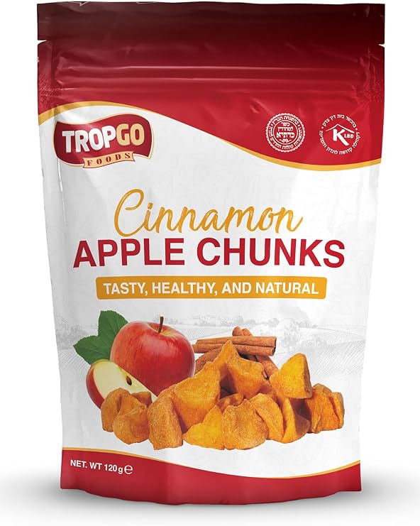 Tropgo Dried Cinnamon Apple Chunks, 120g Resealable Bag – Tasty, Healthy & Natural Dried Fruit for Snacking & Baking – Non-GMO Vegan Fruit Snacks – Pantry Staple for Kids & Adults