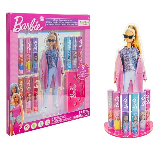 Barbie Lip Gloss Set with Display Stand, Plant-Based, Ages 3+