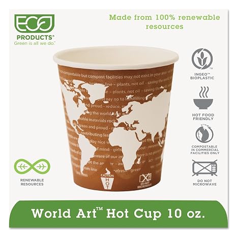 Eco-Products World ArtTM Renewable Resource Compostable Hot Drink Cups