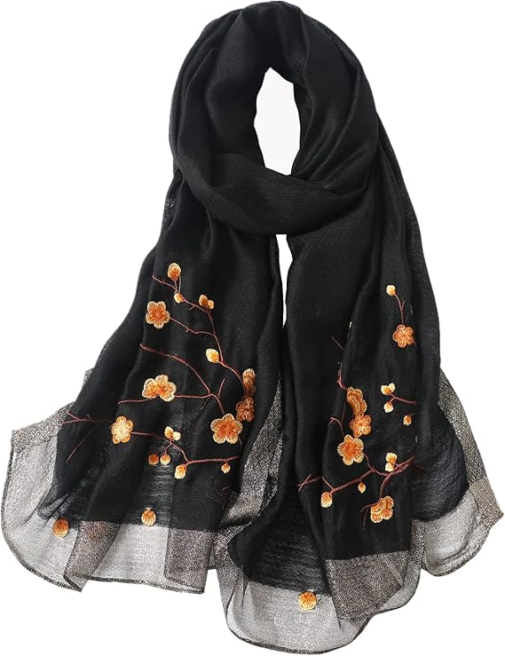 WINCESS.YU Women Embroidered Scarf, 75*28 Inches Silk Blend Shawl and Wraps