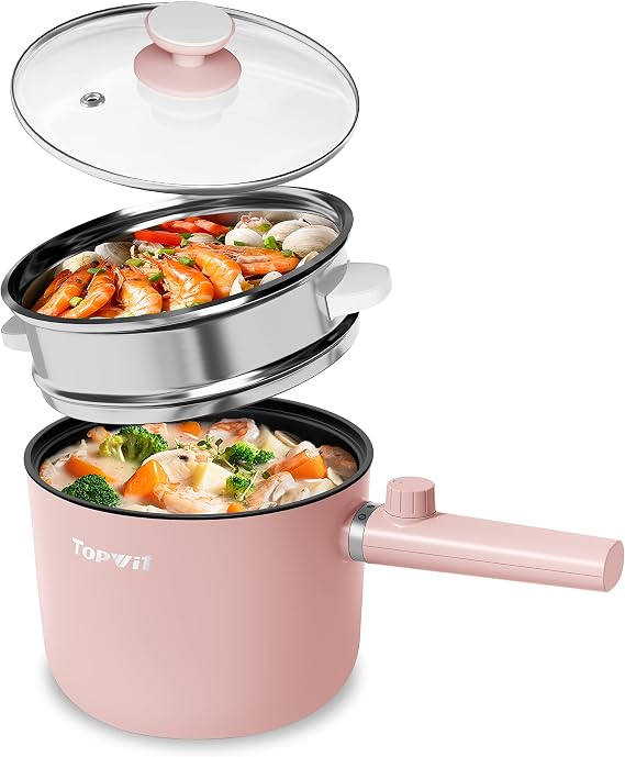 Topwit 1.5L Hot Pot Electric, Portable Ramen Cooker, Non-Stick Frying Pan
