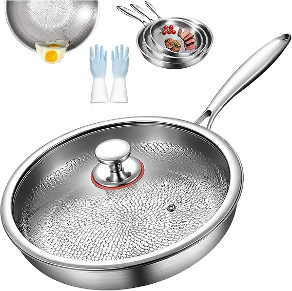 Titanium Hammered Pan Pro with Lid, 2025 Ultra-Durable Pure Nonstick Frying Pan, Scratch-Resistant Non Stick Titanium Nutri Pans, Even Heating Compatible Dishwasher Safe (with Lid, XL)