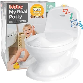 Nuby My Real Potty Training Toilet with Life-Like Flush Button and Sound - 18 Months - White