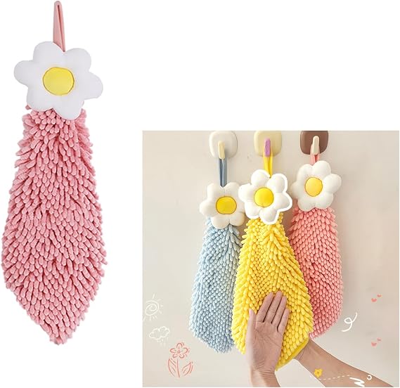 Microfibre Hand Towels,Soft Plush Small Hand Towel Quick-Drying Super Absorbent Chenille Hand Towels with Hanging Loop for Kitchen and Bathroom,Lovely Kids Adults Hand Dry Towels Easy to Clean (Pink)