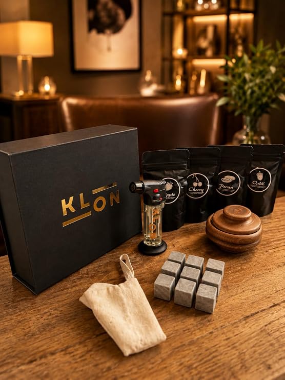 Klon Premİum Hedİyelİk Vİskİ TÜtsÜleme Setİ, 1 Smoker, 9 Adet Mermer KÜpler, Torch Çakmak Ve 4 TalaŞ