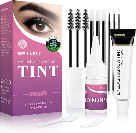 Eyebrow & Eyelash Tint Kit, Professional Instant Lash & Brow Dye Kit, Easy to Use with Natural Results, Salon Home Use DIY Hair Dyeing for Full Brows & Volume Lashes 7ml (Black-2)