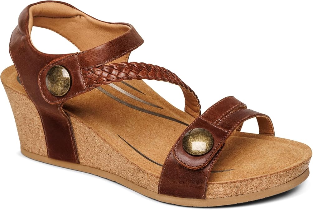 Aetrex Avril Orthopedic Platform Quarter Strap Low Heel Wedge Sandals for Women- Leather Memory Foam Footbed Arch Support Espadrilles Wedges For Women