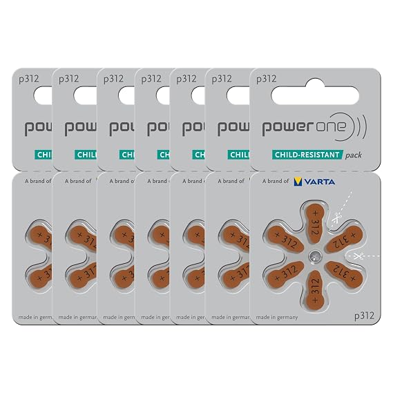 Power One Size 312 Zinc Air Hearing Aid Batteries No Mercury (42 batteries)