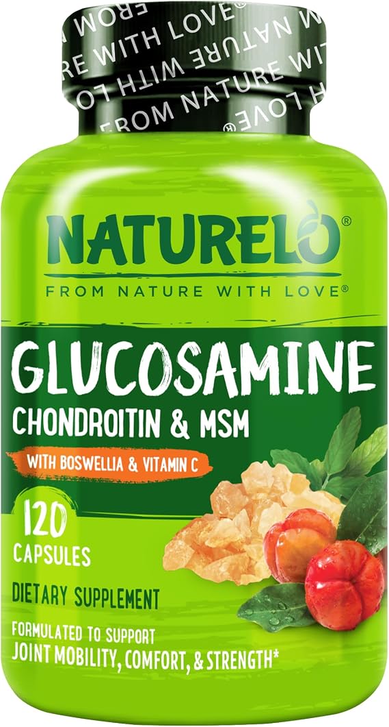 NATURELO Glucosamine Chondroitin MSM with Boswellia, 120 Capsules | Vitamin C, supplement for joint comfort, mobility, and strength
