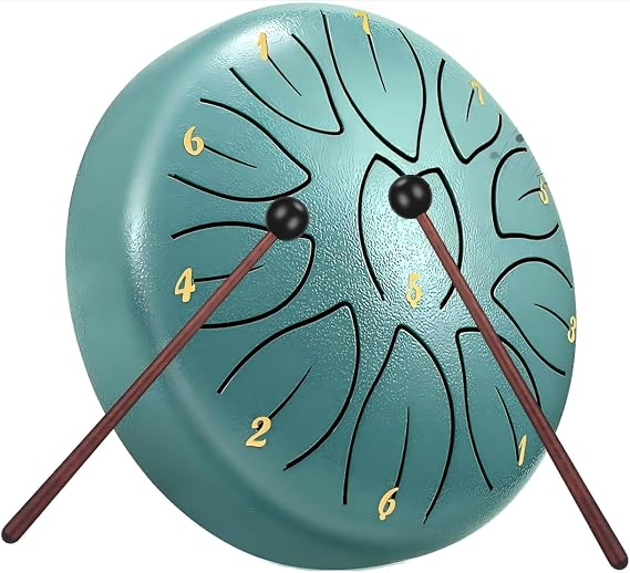 Tongue Drum C Major, 6 Inch 15 cm, 11 Note Rain Drum, Steel Tongue Drum for Sound Healing, Meditation, Musical Education and Yoga, Steel Tongue Drum as a Gift, Blue