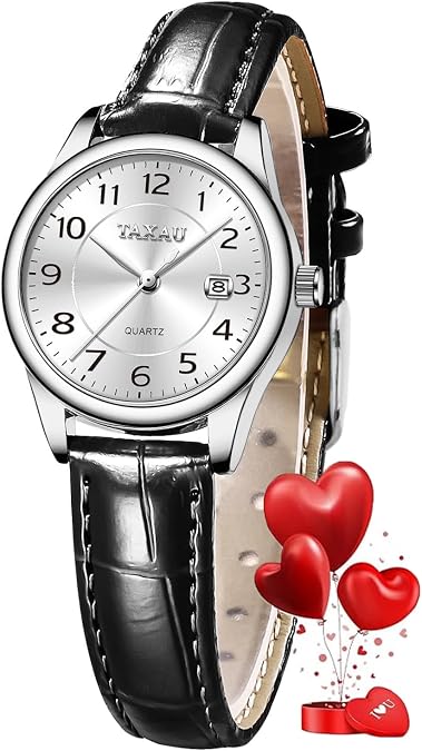 Taxau Womens Leather Watch Casual Classic Dainty Women's Dress Watch Business Fashion Waterproof Wrist Watches for Women Analog Quartz Easy Read Ladies Watches with Date