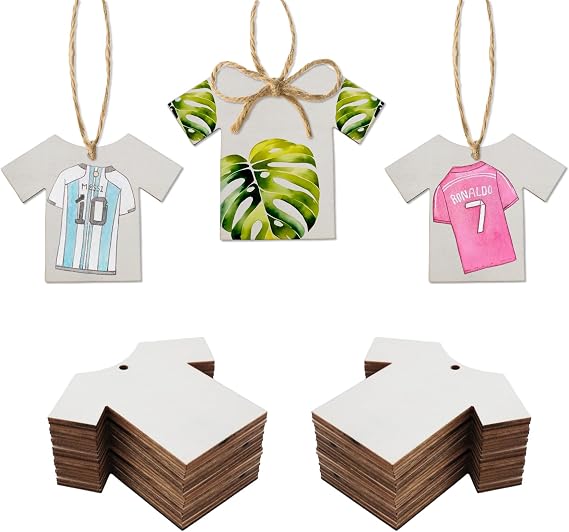 40Pcs Unfinished Wooden Clothes Cutouts T Shirt Shaped Wood Slices Sport Shirt Football Jerseys Blank Wood for DIY Craft Projects Party Home Hanging Ornaments Decoration