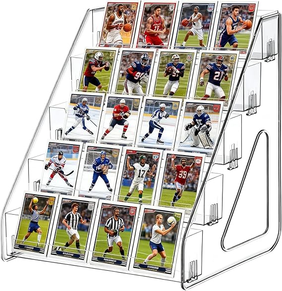 JWShang Card Display Stand, 5-Tier Clear PET Rack for Graded Cards, 1 Pack