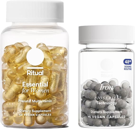 Ritual Iron Pregnancy Support Duo New Gentle, Pregnancy-Safe Iron BioSeries Essential Prenatal Multivitamins to Support Pregnancy Nutrient Demands*, 30 Days Supply