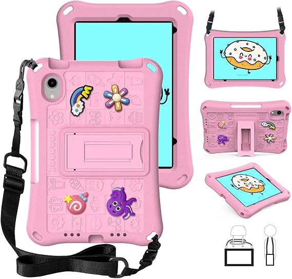 Case for iPad mini 7 (2024) / iPad mini 6 Case (2021) 8.3 inch for Kids, Shoulder Strap Kickstand Children Friendly Anti-Scratch Shockproof Bumper Case for iPad mini 6th/7th, Lightpurple