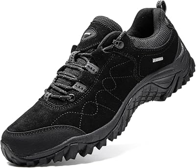 Mens Outdoor Lightweight Hiking Shoes Waterproof Trailing Trekking Breathable Walking Shoes Non Slip Comfortable Lace Up Sneakers Round Toe Arch Support Running Sports Shoes for MenBlack,7.5