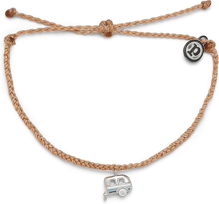 Pura Vida Silver or Gold On the Road Bracelet - 100% Waterproof, Adjustable Band - Brand Charm